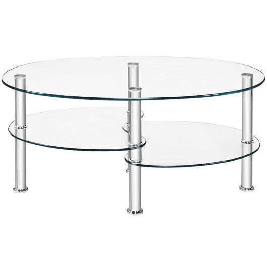 Tempered Glass Oval Side Coffee Table-Transparent - Color: Transparent LuxuryLifeWay Online Store