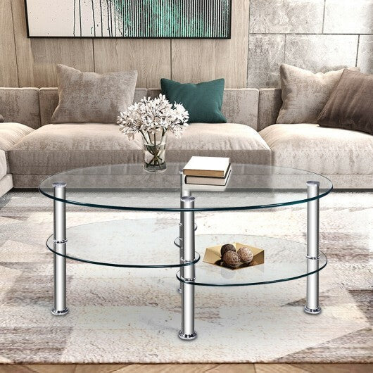 Tempered Glass Oval Side Coffee Table-Transparent - Color: Transparent LuxuryLifeWay Online Store