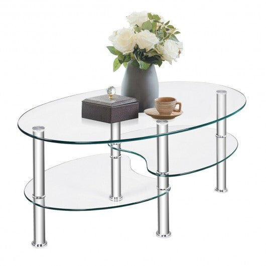 Tempered Glass Oval Side Coffee Table-Transparent - Color: Transparent LuxuryLifeWay Online Store