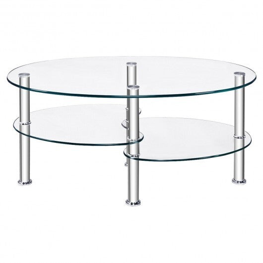 Tempered Glass Oval Side Coffee Table-Transparent - Color: Transparent LuxuryLifeWay Online Store