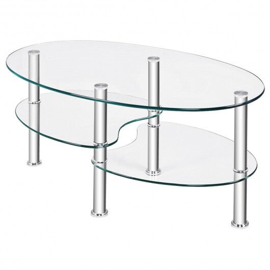 Tempered Glass Oval Side Coffee Table-Transparent - Color: Transparent LuxuryLifeWay Online Store