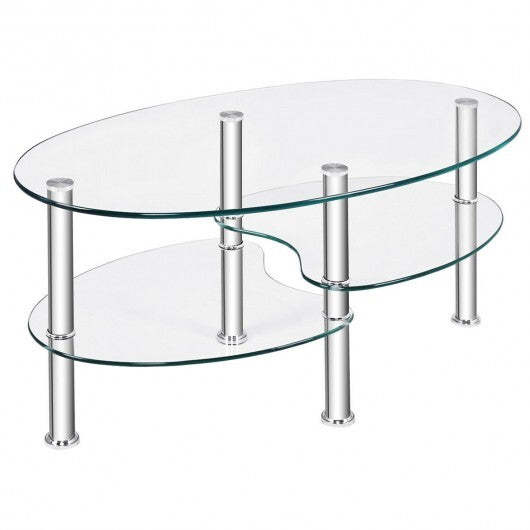 Tempered Glass Oval Side Coffee Table-Transparent - Color: Transparent LuxuryLifeWay Online Store