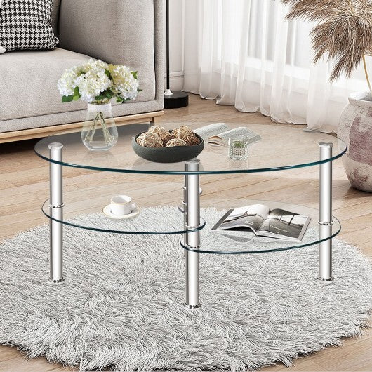 Tempered Glass Oval Side Coffee Table-Transparent - Color: Transparent LuxuryLifeWay Online Store