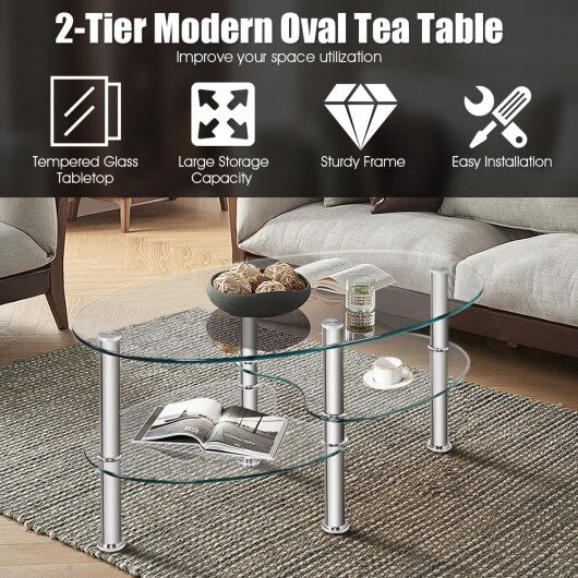 Tempered Glass Oval Side Coffee Table-Transparent - Color: Transparent LuxuryLifeWay Online Store