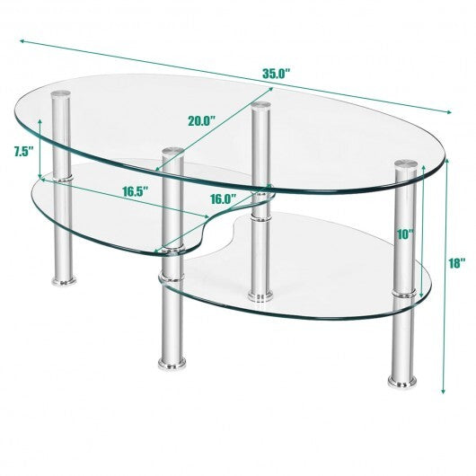Tempered Glass Oval Side Coffee Table-Transparent - Color: Transparent LuxuryLifeWay Online Store