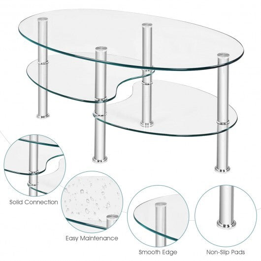 Tempered Glass Oval Side Coffee Table-Transparent - Color: Transparent LuxuryLifeWay Online Store