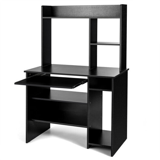 Home Office Computer Desk with Bookcase Keyboard Tray and CPU Stand-White LuxuryLifeWay Online Store