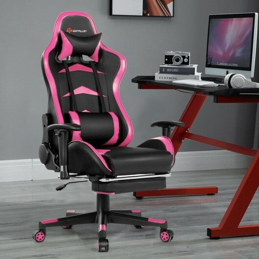 Massage Gaming Chair with Footrest-Pink LuxuryLifeWay Online Store