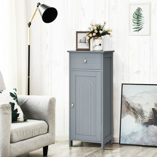 Wooden Storage Free-Standing Floor Cabinet with Drawer and Shelf-Gray - Color: Gray LuxuryLifeWay Online Store