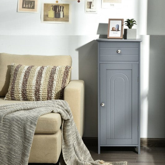 Wooden Storage Free-Standing Floor Cabinet with Drawer and Shelf-Gray - Color: Gray LuxuryLifeWay Online Store