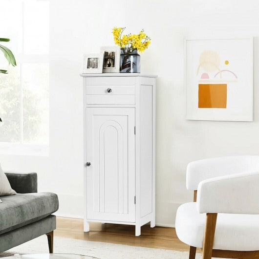 Wooden Storage Free-Standing Floor Cabinet with Drawer and Shelf-White - Color: White LuxuryLifeWay Online Store