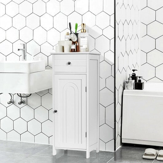 Wooden Storage Free-Standing Floor Cabinet with Drawer and Shelf-White - Color: White LuxuryLifeWay Online Store