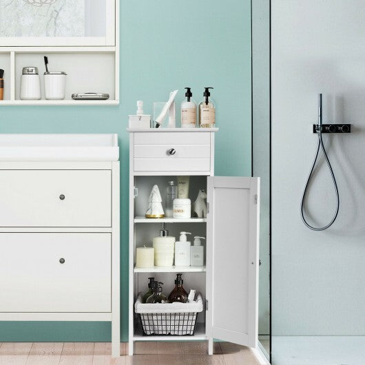 Wooden Storage Free-Standing Floor Cabinet with Drawer and Shelf-White - Color: White LuxuryLifeWay Online Store