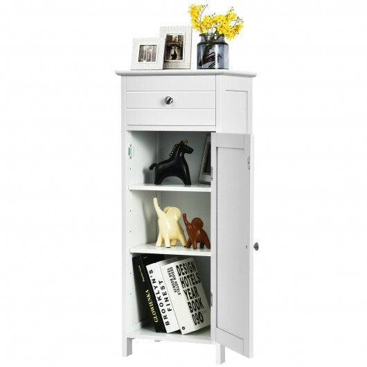 Wooden Storage Free-Standing Floor Cabinet with Drawer and Shelf-White - Color: White LuxuryLifeWay Online Store