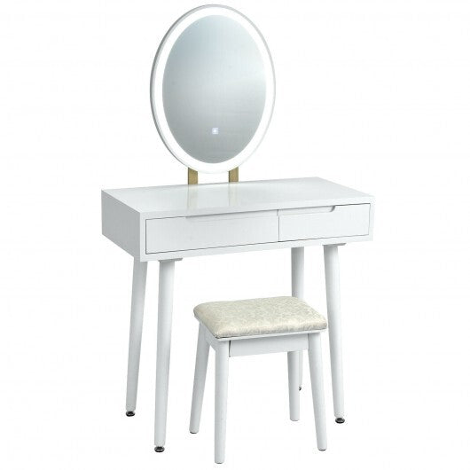 Touch Screen Vanity Makeup Table Stool Set with Lighted Mirror-White LuxuryLifeWay Online Store