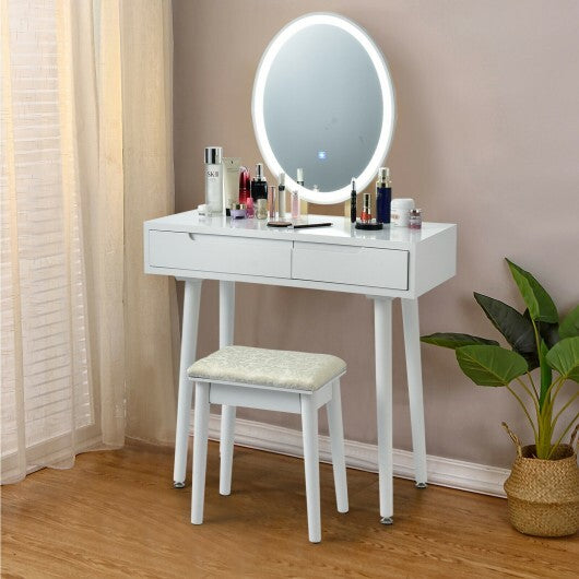 Touch Screen Vanity Makeup Table Stool Set with Lighted Mirror-White LuxuryLifeWay Online Store