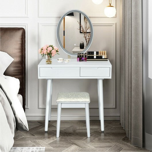 Touch Screen Vanity Makeup Table Stool Set with Lighted Mirror-White LuxuryLifeWay Online Store