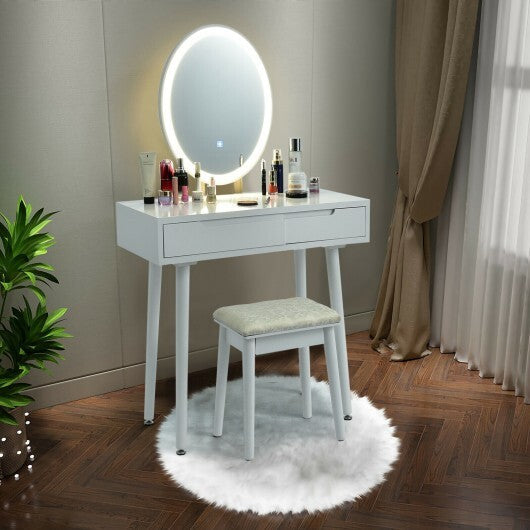 Touch Screen Vanity Makeup Table Stool Set with Lighted Mirror-White LuxuryLifeWay Online Store