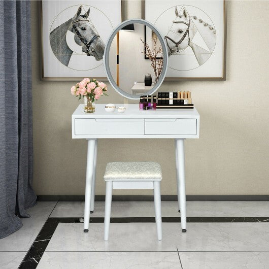Touch Screen Vanity Makeup Table Stool Set with Lighted Mirror-White LuxuryLifeWay Online Store