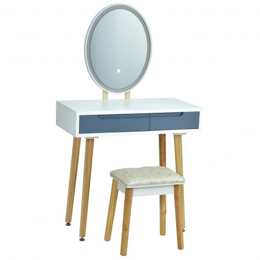 Touch Screen Vanity Makeup Table Stool Set with Lighted Mirror-White LuxuryLifeWay Online Store