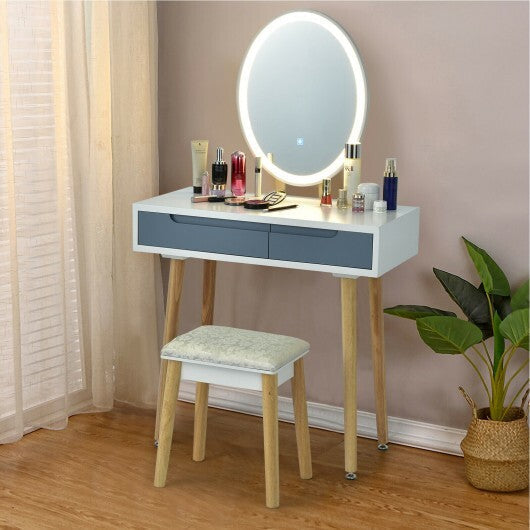 Touch Screen Vanity Makeup Table Stool Set with Lighted Mirror-White LuxuryLifeWay Online Store