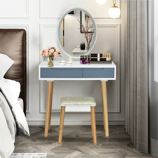 Touch Screen Vanity Makeup Table Stool Set with Lighted Mirror-White LuxuryLifeWay Online Store