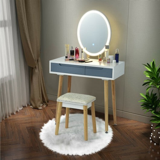 Touch Screen Vanity Makeup Table Stool Set with Lighted Mirror-White LuxuryLifeWay Online Store