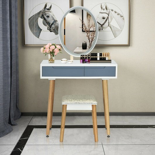 Touch Screen Vanity Makeup Table Stool Set with Lighted Mirror-White LuxuryLifeWay Online Store
