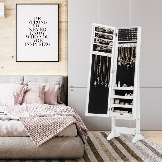 Mirrored Standing Jewelry Cabinet Storage Box-White - Color: White LuxuryLifeWay Online Store