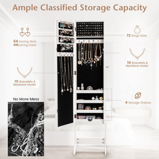 Mirrored Standing Jewelry Cabinet Storage Box-White - Color: White LuxuryLifeWay Online Store