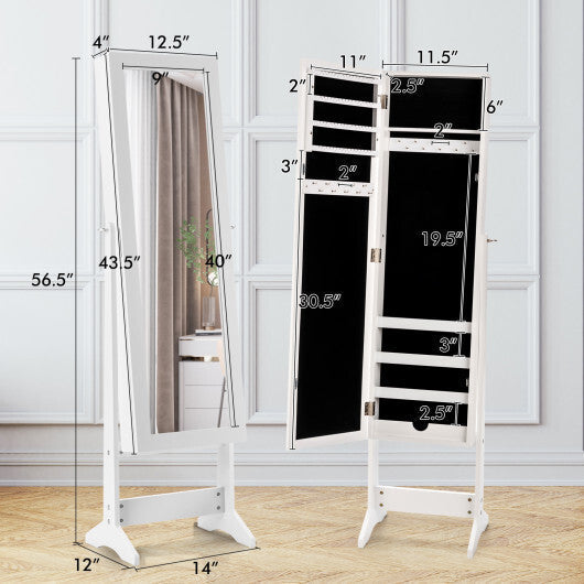 Mirrored Standing Jewelry Cabinet Storage Box-White - Color: White LuxuryLifeWay Online Store