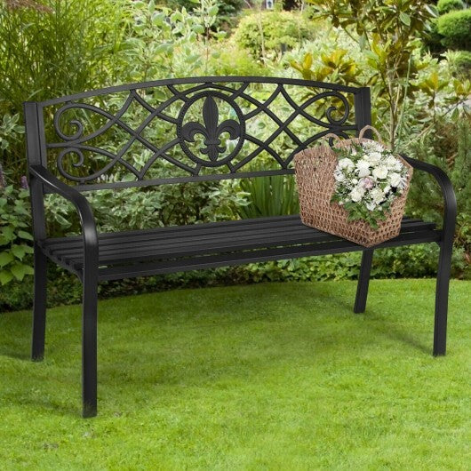 50 Inch Patio Heavy-Duty Metal Garden Bench LuxuryLifeWay Online Store