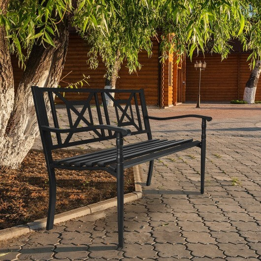 Patio Garden Bench with Powder Coated Steel Frame - Color: Black LuxuryLifeWay Online Store