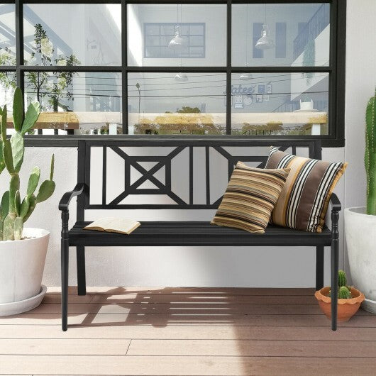 Patio Garden Bench with Powder Coated Steel Frame - Color: Black LuxuryLifeWay Online Store