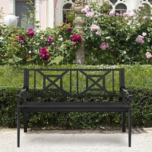 Patio Garden Bench with Powder Coated Steel Frame - Color: Black LuxuryLifeWay Online Store