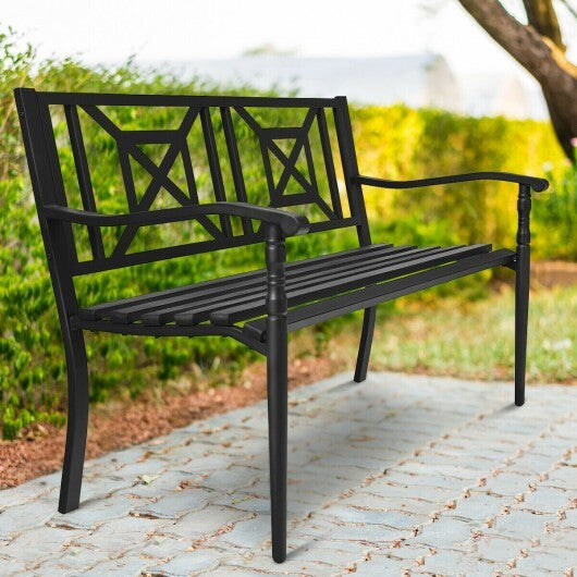 Patio Garden Bench with Powder Coated Steel Frame - Color: Black LuxuryLifeWay Online Store
