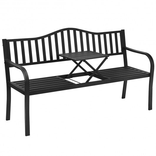 Patio Garden Bench Steel Frame with Adjustable Center Table LuxuryLifeWay Online Store