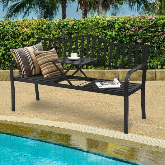 Patio Garden Bench Steel Frame with Adjustable Center Table LuxuryLifeWay Online Store