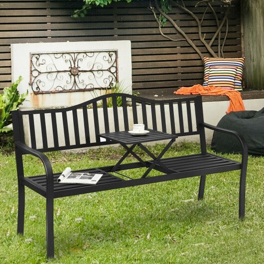 Patio Garden Bench Steel Frame with Adjustable Center Table LuxuryLifeWay Online Store