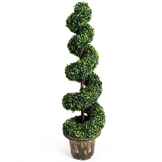 2 Pieces 4 Feet Artificial Dcor Green Boxwood Spiral Tree Set