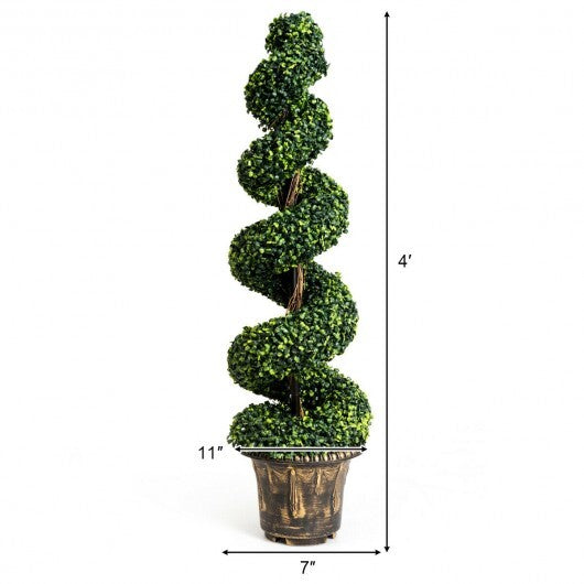 2 Pieces 4 Feet Artificial Dcor Green Boxwood Spiral Tree Set
