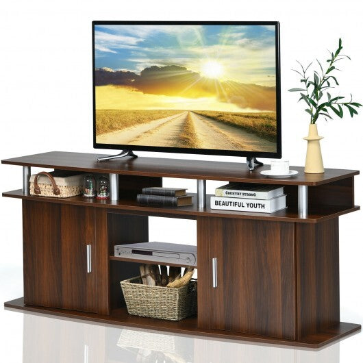 63 Inch TV Entertainment Console Center with 2 Cabinets-Walnut LuxuryLifeWay Online Store