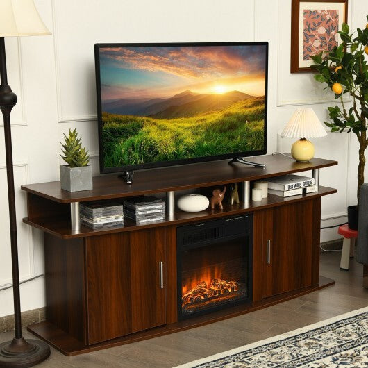 63 Inch TV Entertainment Console Center with 2 Cabinets-Walnut LuxuryLifeWay Online Store