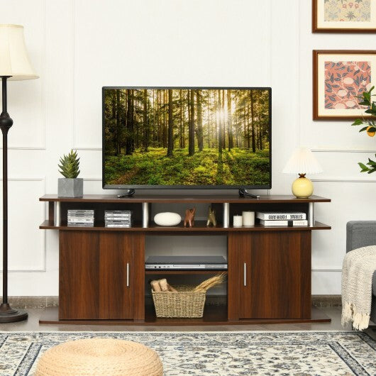 63 Inch TV Entertainment Console Center with 2 Cabinets-Walnut LuxuryLifeWay Online Store