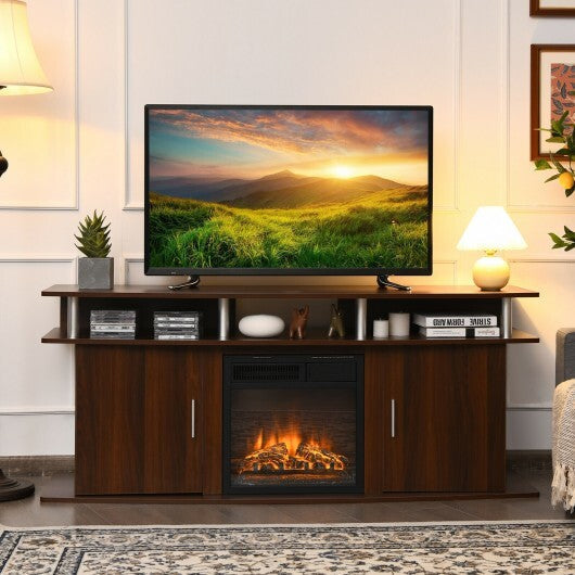 63 Inch TV Entertainment Console Center with 2 Cabinets-Walnut LuxuryLifeWay Online Store