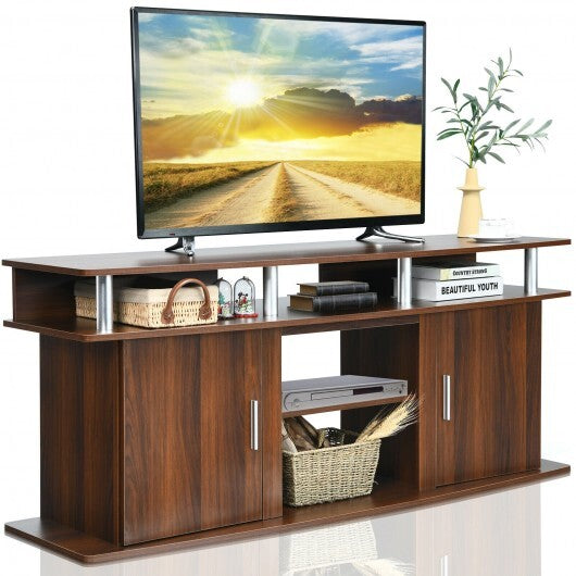 63 Inch TV Entertainment Console Center with 2 Cabinets-Walnut LuxuryLifeWay Online Store