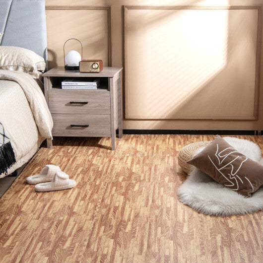 25 Tiles Wood Grain Foam Floor Mats with Borders- Natural