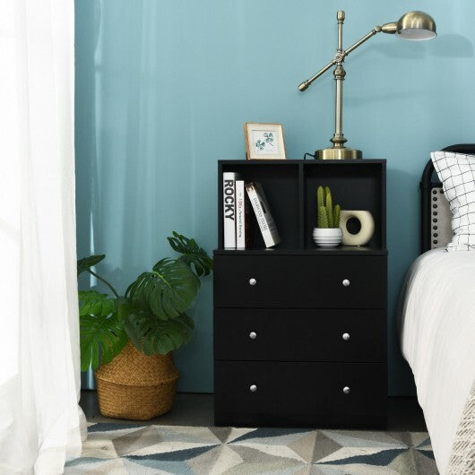 3 Drawer Dresser with Cubbies Storage Chest for Bedroom Living Room-Black LuxuryLifeWay Online Store
