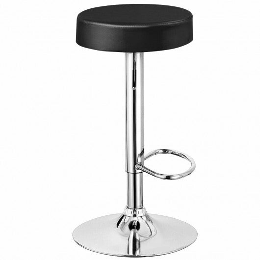 Set of 2 Adjustable Round PU Leather Swivel Barstool with Chrome Footrest-White