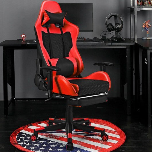 PU Leather Gaming Chair with USB Massage Lumbar Pillow and Footrest -Pink LuxuryLifeWay Online Store